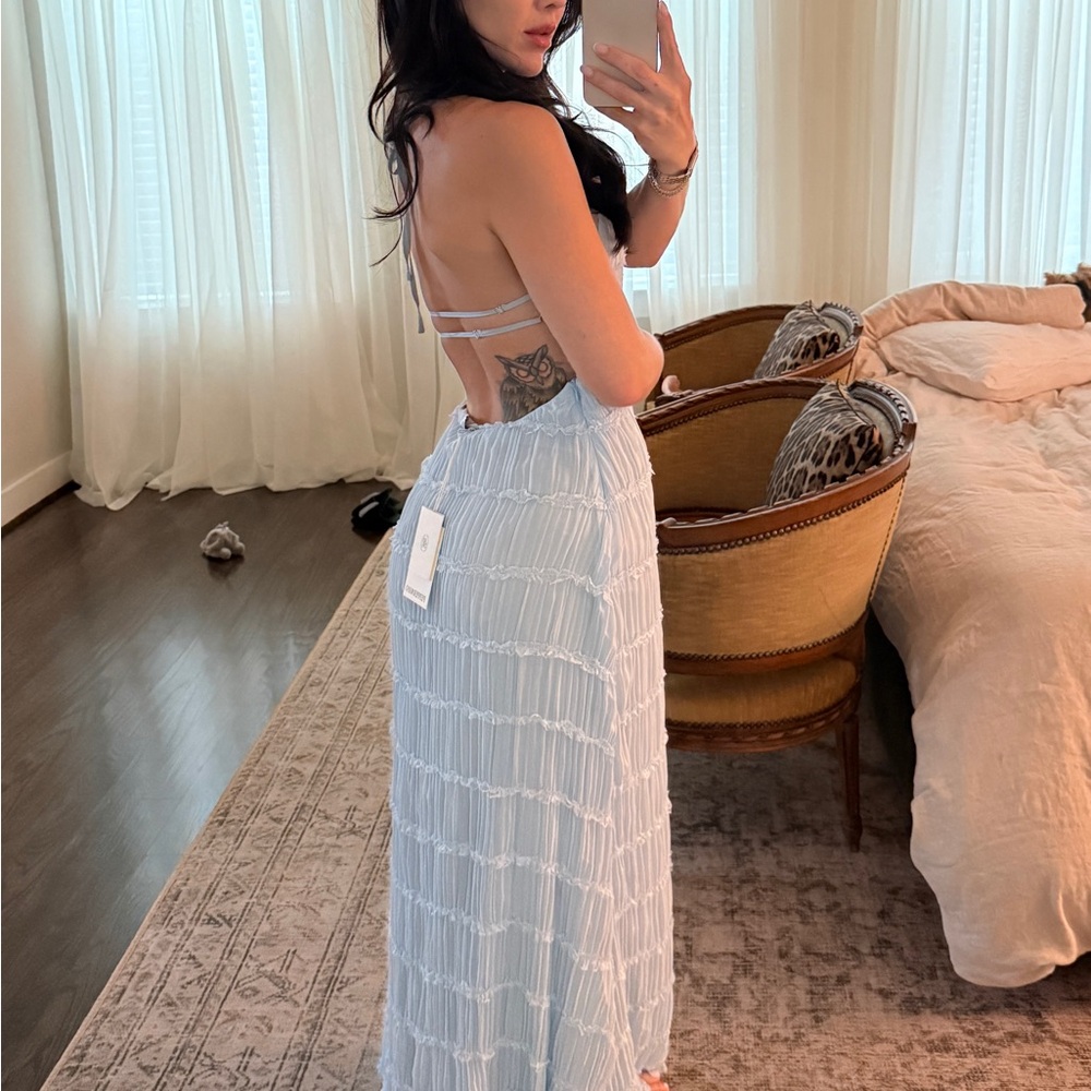 Peppermayo Blue Backless Halter Maxi Dress